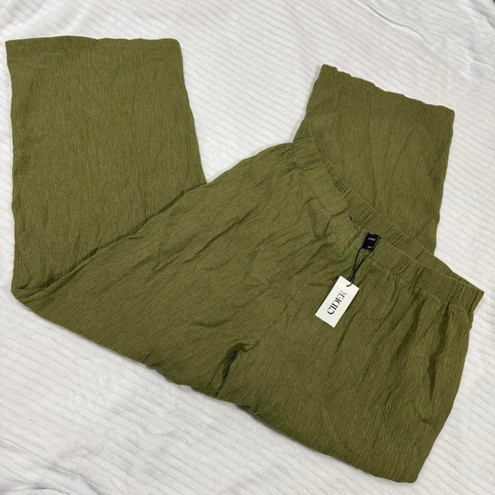 NWT Cider Olive Green Crinkle Wide Leg Pants Plus Size 2XL